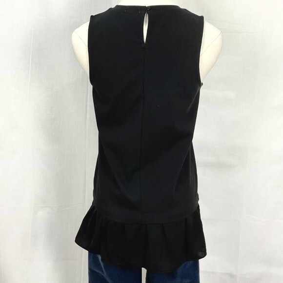 J. Crew Black Peplum Blouse Ruffle Sleeveless Knit Top Sz XXS Crewneck Feminine - Picture 6 of 6